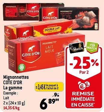 Promotions Mignonnettes cote d’or - Cote D'Or - Valide de 06/09/2023 à 12/09/2023 chez Smatch