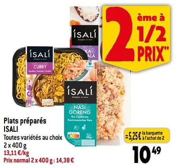 Promotions Plats préparés isali - Isali - Valide de 06/09/2023 à 12/09/2023 chez Smatch