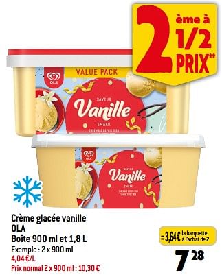 Promotions Crème glacée vanille ola - Ola - Valide de 06/09/2023 à 12/09/2023 chez Match