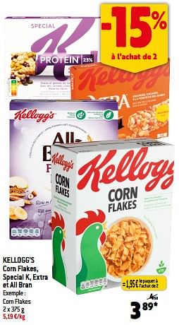 Promotions Kellogg’s corn flakes, special k, extra et all bran - Kellogg's - Valide de 06/09/2023 à 12/09/2023 chez Match