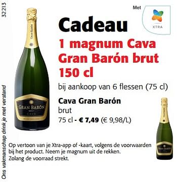 Promoties Cava gran barón brut - Schuimwijnen - Geldig van 06/09/2023 tot 19/09/2023 bij Colruyt