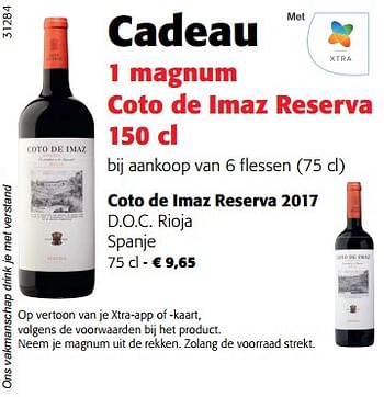 Promoties Coto de imaz reserva 2017 d.o.c. rioja spanje - Rode wijnen - Geldig van 06/09/2023 tot 19/09/2023 bij Colruyt