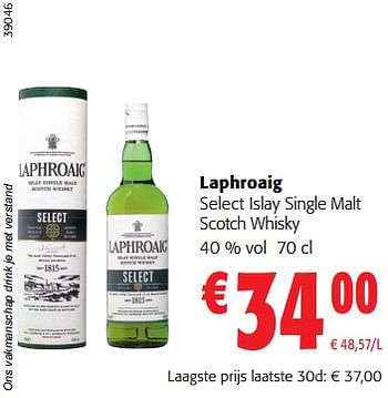 Promoties Laphroaig select islay single malt scotch whisky - Laphroaig - Geldig van 06/09/2023 tot 19/09/2023 bij Colruyt