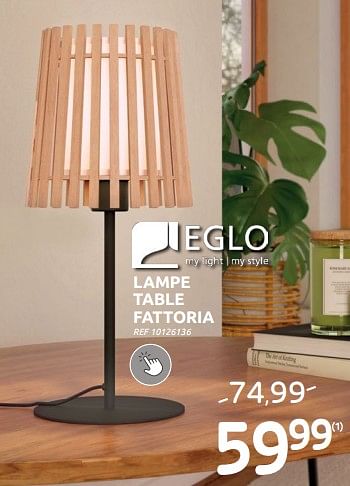 Promotions Lampe table fattoria - Eglo - Valide de 06/09/2023 à 25/09/2023 chez Brico