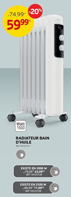 Promotions Radiateur bain d’huile - Produit maison - Brico - Valide de 06/09/2023 à 25/09/2023 chez Brico