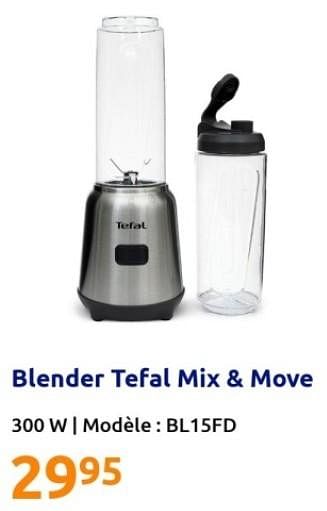Promotions Blender tefal mix + move bl15fd - Tefal - Valide de 06/09/2023 à 12/09/2023 chez Action