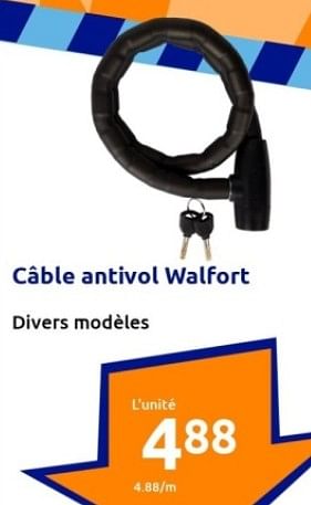 Promotions Câble antivol walfort - Walfort - Valide de 06/09/2023 à 12/09/2023 chez Action