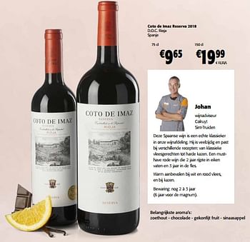 Promoties Coto de imaz reserva 2018 d.o.c. rioja spanje - Rode wijnen - Geldig van 06/09/2023 tot 19/09/2023 bij Colruyt