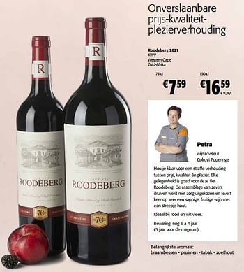 Promoties Roodeberg 2021 kwv western cape zuid-afrika - Rode wijnen - Geldig van 06/09/2023 tot 19/09/2023 bij Colruyt