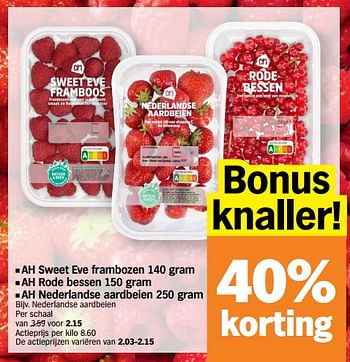 Promoties Ah nederlandse aardbeien - Huismerk - Albert Heijn - Geldig van 11/09/2023 tot 17/09/2023 bij Albert Heijn