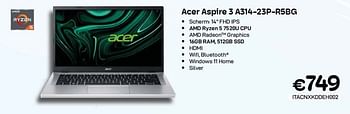 Promoties Acer aspire 3 a314-23p-r5bg - Acer - Geldig van 01/09/2023 tot 30/09/2023 bij Compudeals
