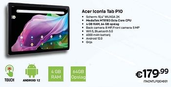 Promoties Acer iconia tab p10 - Acer - Geldig van 01/09/2023 tot 30/09/2023 bij Compudeals