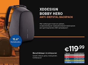 Promoties Xddesign bobby hero anti-diefstal backpack - XD Design - Geldig van 01/09/2023 tot 30/09/2023 bij Compudeals