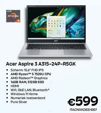 Promoties Acer aspire 3 a315-24p-r5gk - Acer - Geldig van 01/09/2023 tot 30/09/2023 bij Compudeals