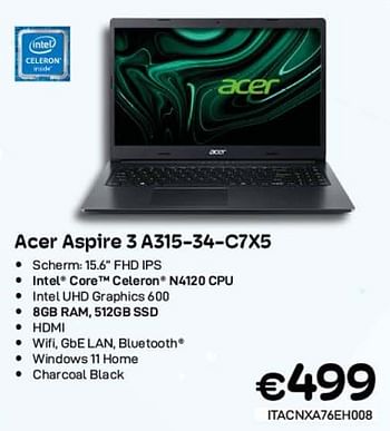 Promoties Acer aspire 3 a315-34-c7x5 - Acer - Geldig van 01/09/2023 tot 30/09/2023 bij Compudeals