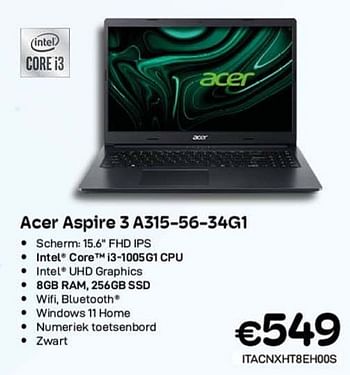 Promoties Acer aspire 3 a315-56-34g1 - Acer - Geldig van 01/09/2023 tot 30/09/2023 bij Compudeals