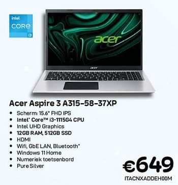 Promoties Acer aspire 3 a315-58-37xp - Acer - Geldig van 01/09/2023 tot 30/09/2023 bij Compudeals