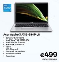 Promoties Acer aspire 3 a315-58-54ln - Acer - Geldig van 01/09/2023 tot 30/09/2023 bij Compudeals