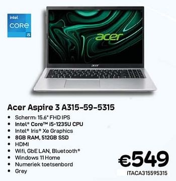 Promoties Acer aspire 3 a315-59-5315 - Acer - Geldig van 01/09/2023 tot 30/09/2023 bij Compudeals