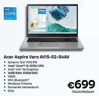 Promoties Acer aspire vero av15-52-54av - Acer - Geldig van 01/09/2023 tot 30/09/2023 bij Compudeals