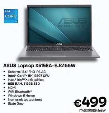 Promoties Asus laptop x515ea-ej4166w - Asus - Geldig van 01/09/2023 tot 30/09/2023 bij Compudeals