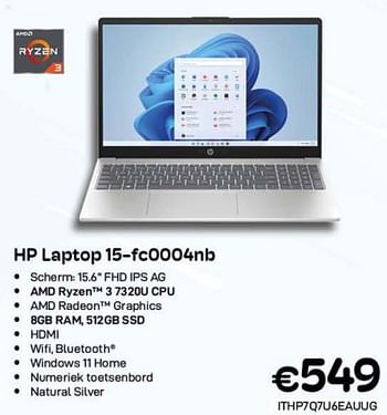 Promoties Hp laptop 15-fc0004nb - HP - Geldig van 01/09/2023 tot 30/09/2023 bij Compudeals