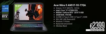 Promoties Acer nitro 5 an517-55-77q6 - Acer - Geldig van 01/09/2023 tot 30/09/2023 bij Compudeals