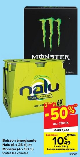 Promotions Boisson énergisante nalu - Nalu - Valide de 06/09/2023 à 18/09/2023 chez Carrefour
