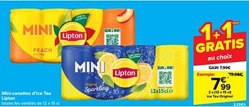 Promotions Mini-canettes d’ice tea lipton original - Lipton - Valide de 06/09/2023 à 18/09/2023 chez Carrefour