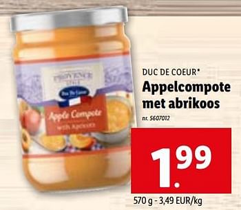 Promoties Appelcompote met abrikoos - Duc De Coeur - Geldig van 13/09/2023 tot 19/09/2023 bij Lidl