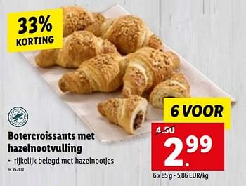 Promoties Botercroissants met hazelnootvulling - Huismerk - Lidl - Geldig van 13/09/2023 tot 19/09/2023 bij Lidl