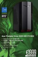 Promoties Acer predator orion 5000 650 i7218g0 - Acer - Geldig van 01/09/2023 tot 30/09/2023 bij Compudeals