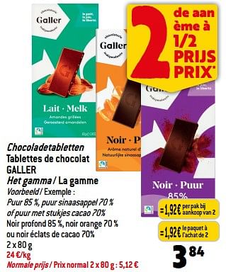 Promoties Chocoladetabletten tablettes de chocolat galler - Galler - Geldig van 13/09/2023 tot 19/09/2023 bij Match