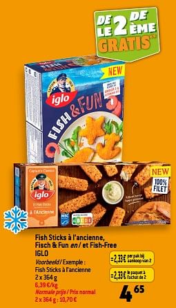 Promoties Fish sticks à l’ancienne, fisch + fun en - et fish-free iglo - Iglo - Geldig van 13/09/2023 tot 19/09/2023 bij Match