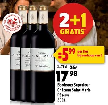 Promoties Bordeaux supérieur château saint-marie réserve 2021 - Rode wijnen - Geldig van 13/09/2023 tot 10/10/2023 bij Smatch
