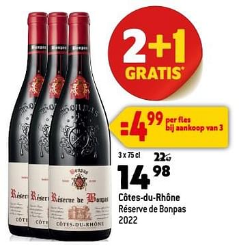 Promoties Côtes-du-rhône réserve de bonpas 2022 - Rode wijnen - Geldig van 13/09/2023 tot 10/10/2023 bij Smatch