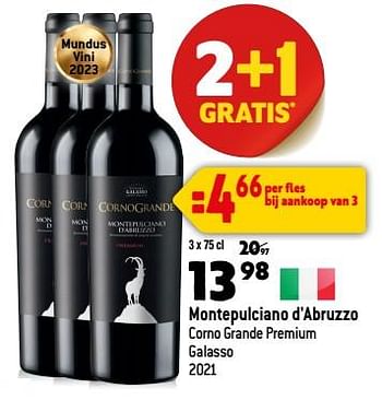 Promoties Montepulciano d`abruzzo corno grande premium galasso 2021 - Rode wijnen - Geldig van 13/09/2023 tot 10/10/2023 bij Smatch