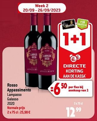 Promoties Rosso appassimento lampasso galasso 2020 - Rode wijnen - Geldig van 13/09/2023 tot 10/10/2023 bij Smatch