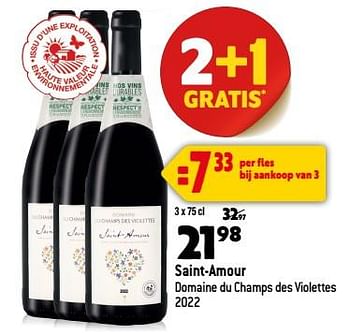 Promoties Saint-amour domaine du champs des violettes 2022 - Rode wijnen - Geldig van 13/09/2023 tot 10/10/2023 bij Smatch