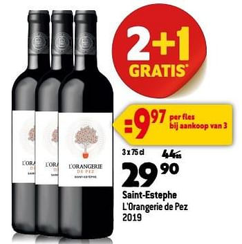 Promotions Saint-estephe l`orangerie de pez 2019 - Vins rouges - Valide de 13/09/2023 à 10/10/2023 chez Smatch