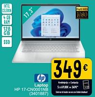 Promoties Laptop hp 17-cn0001nb - HP - Geldig van 12/09/2023 tot 25/09/2023 bij Cora