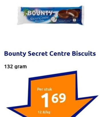 Promoties Bounty secret centre biscuits - Bounty - Geldig van 13/09/2023 tot 19/09/2023 bij Action