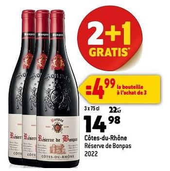 Promotions Côtes-du-rhône réserve de bonpas 2022 - Vins rouges - Valide de 13/09/2023 à 10/10/2023 chez Smatch