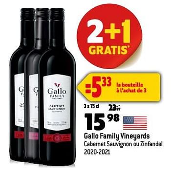 Promotions Gallo family vineyards cabernet sauvignon ou zinfandel 2020-2021 - Vins rouges - Valide de 13/09/2023 à 10/10/2023 chez Smatch