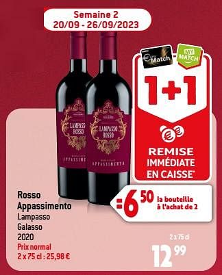 Promotions Rosso appassimento lampasso galasso 2020 - Vins rouges - Valide de 13/09/2023 à 10/10/2023 chez Smatch