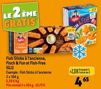 Promotions Fish sticks à l’ancienne, fisch + fun et fish-free iglo - Iglo - Valide de 13/09/2023 à 19/09/2023 chez Smatch