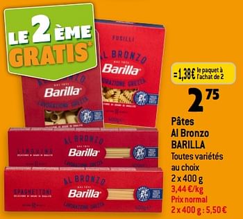 Promotions Pâtes al bronzo barilla - Barilla - Valide de 13/09/2023 à 19/09/2023 chez Smatch