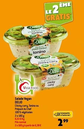 Promotions Salade vegan delio - Delio - Valide de 13/09/2023 à 19/09/2023 chez Match