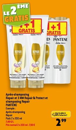 Promotions Après-shampooing repair et 3 mm repair + protect et shampooing repair pantene - Pantene - Valide de 13/09/2023 à 19/09/2023 chez Match