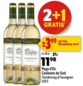 Promoties Pays d`oc couleurs du sud chardonnay of sauvignon 2022 - Witte wijnen - Geldig van 13/09/2023 tot 10/10/2023 bij Louis Delhaize